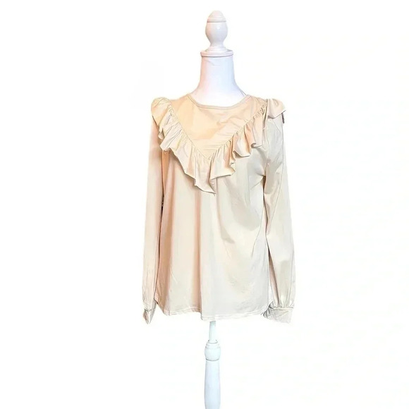 Agnes & Dora Vintage Look Ivory Cream Ruffled Front Long Sleeve Round Neck Med - Picture 1 of 2